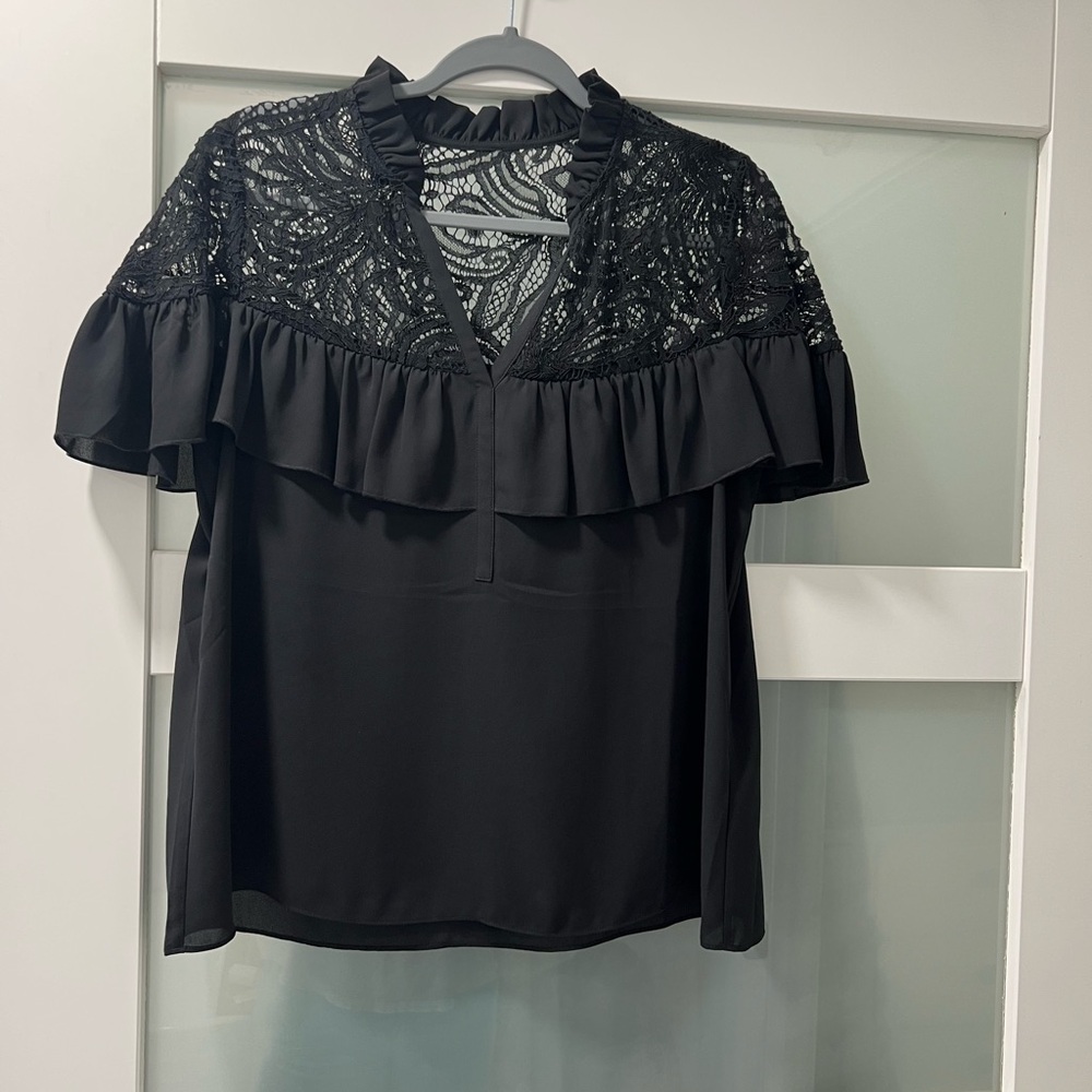 Lilly Pulitzer Black Lace Blouse with Ruffle Detail